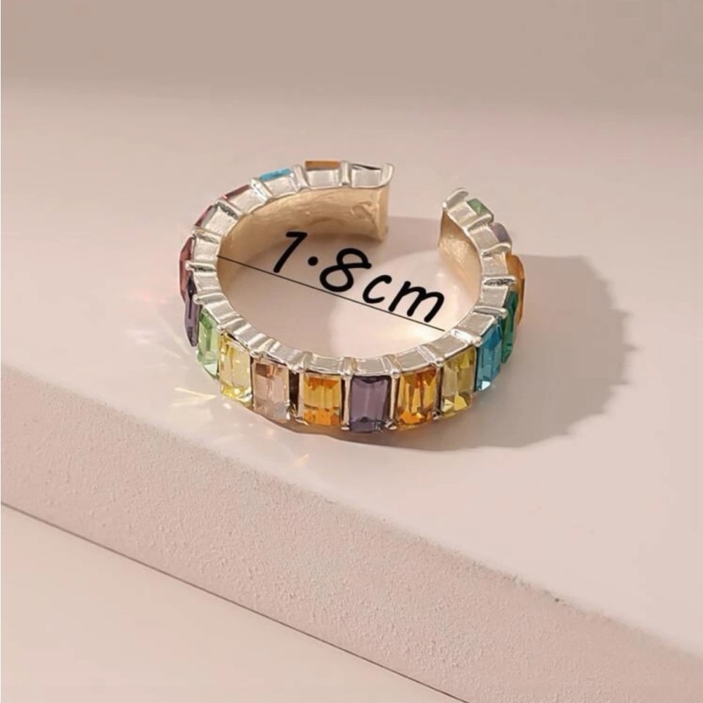 Gold and Colorful Rhinestone Cuff Ring - Picture 9 of 10